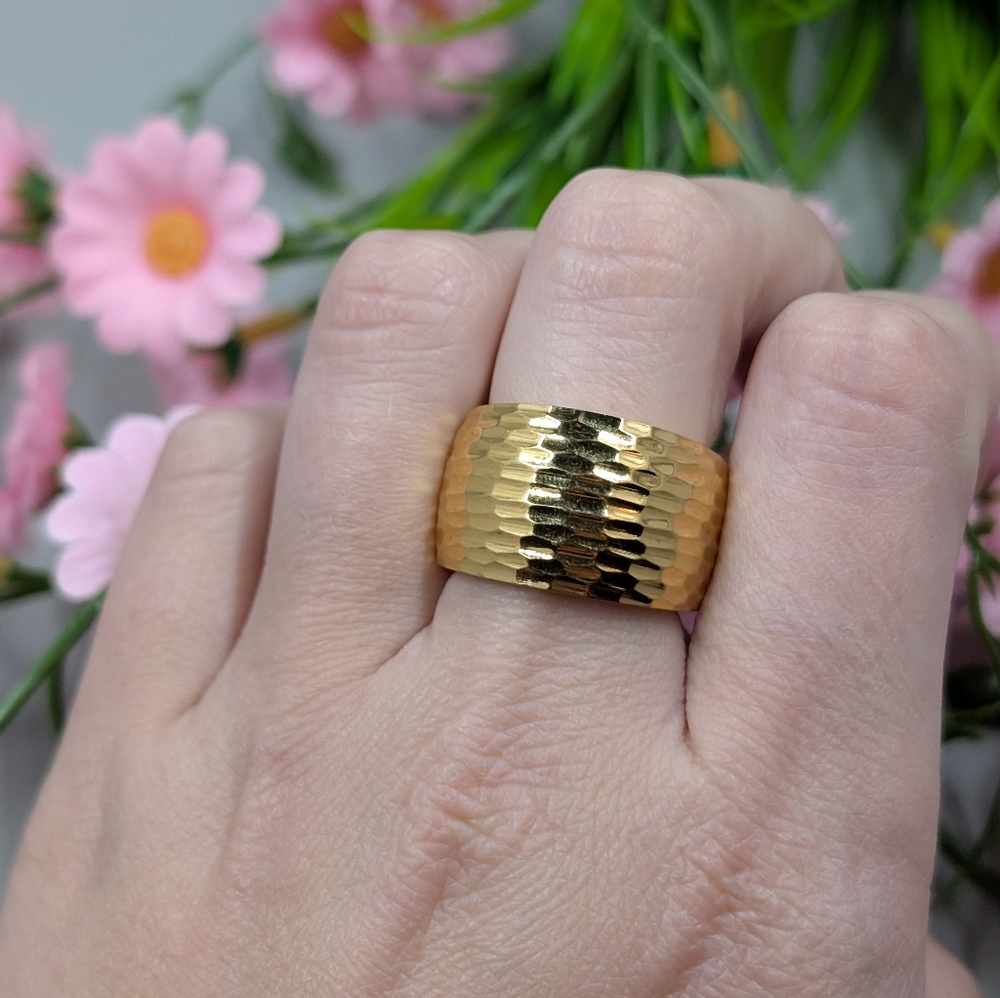 Large Hammered Textured Vintage Gold Plated Ring
